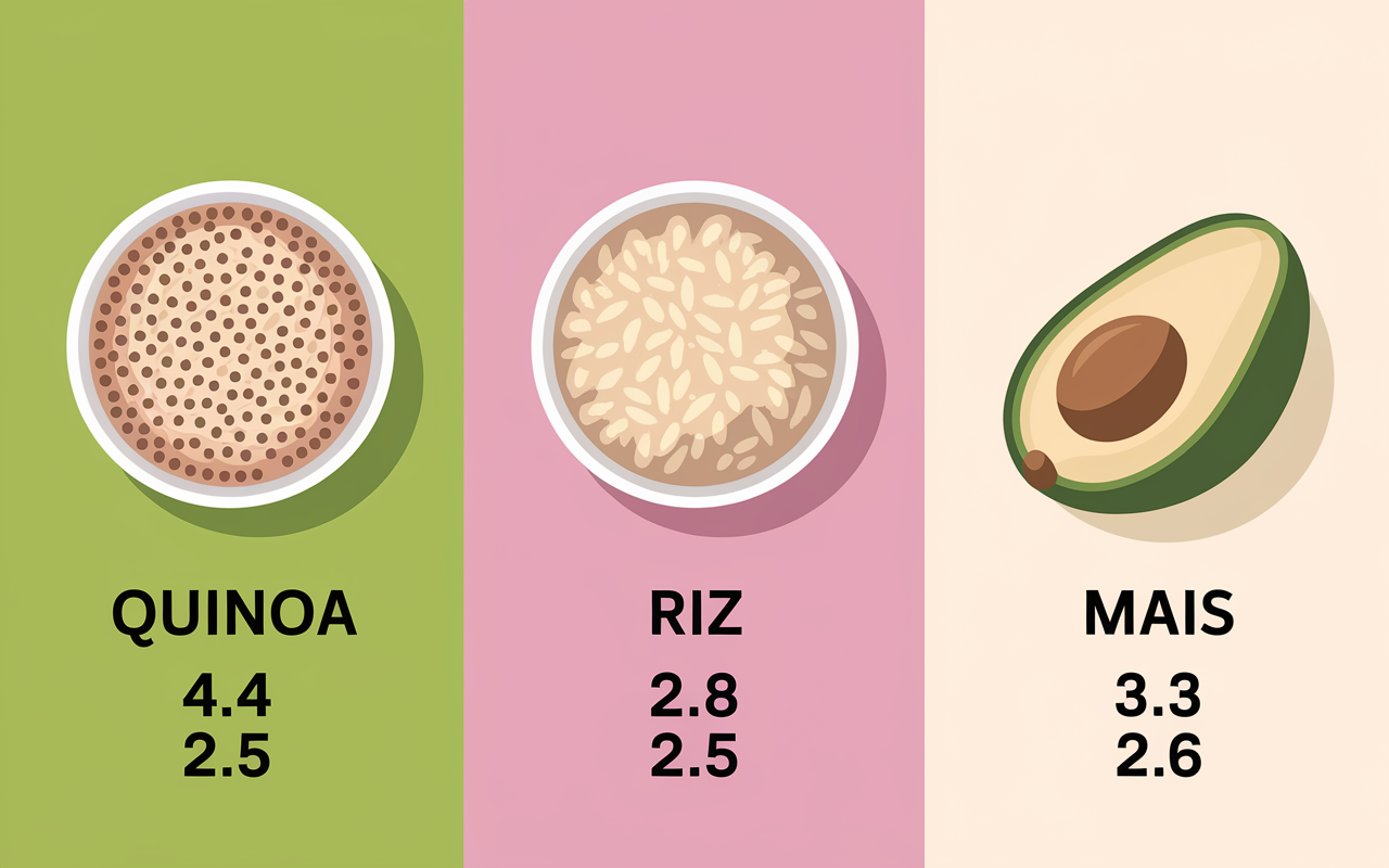 Tableau nutrition quinoa sans gluten vs autres céréales