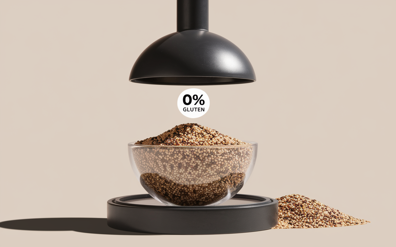 Bol de quinoa sans gluten sous loupe