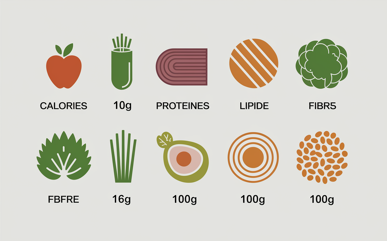 Tableau nutritionnel flocons d'avoine avec pictogrammes