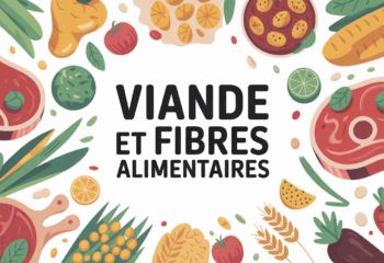 Assiette avec viande, légumes, céréales et titre viande et fibres alimentaires