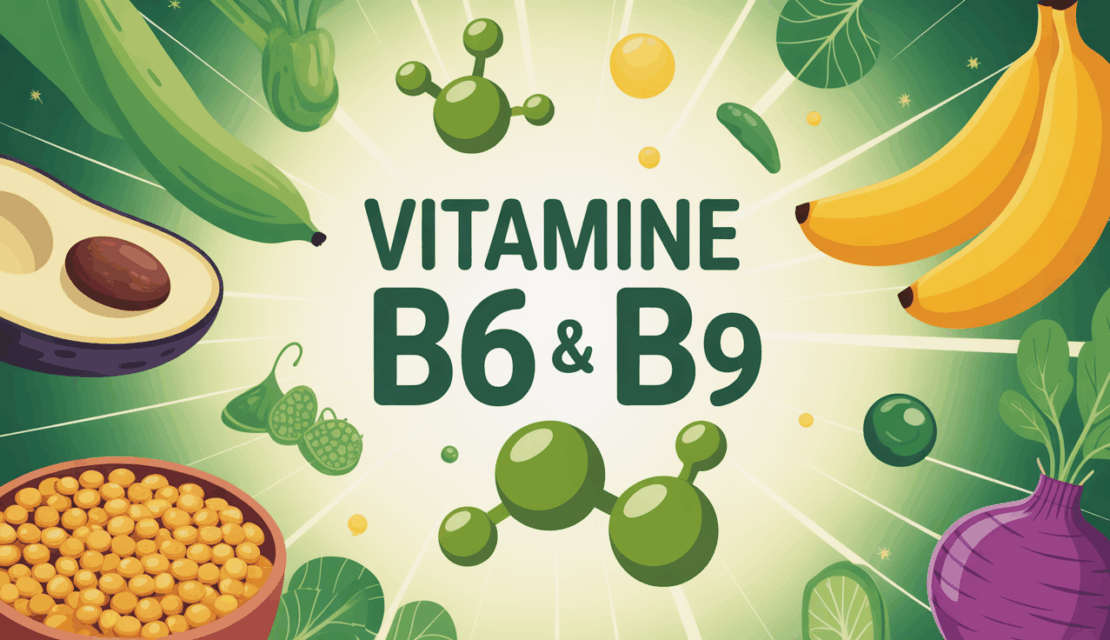 molecules vitamine B6 B9 aliments illustration