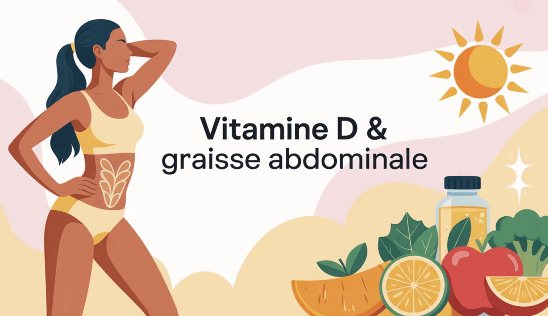 Femme active avec aliments vitamine D et ventre dessiné