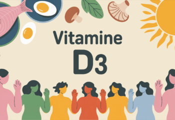 Vitamine D3 avec poisson gras, œufs, champignons et soleil