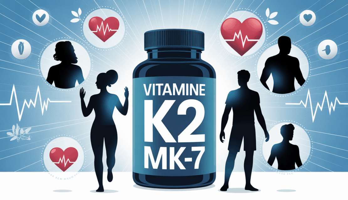 Flacon vitamine K2 MK-7, actifs seniors, cœurs et os, fond médical lumineux