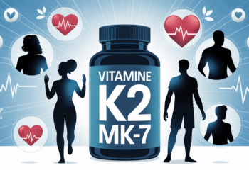 Flacon vitamine K2 MK-7, actifs seniors, cœurs et os, fond médical lumineux