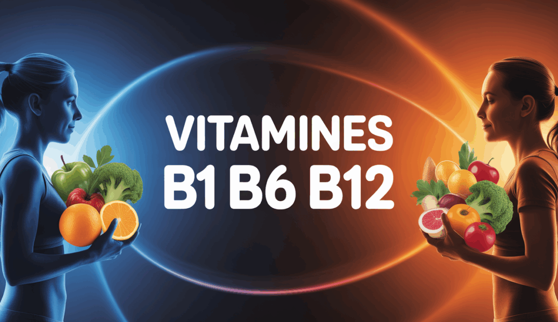 fond lumineux silhouettes aliments vitamines b1 b6 b12