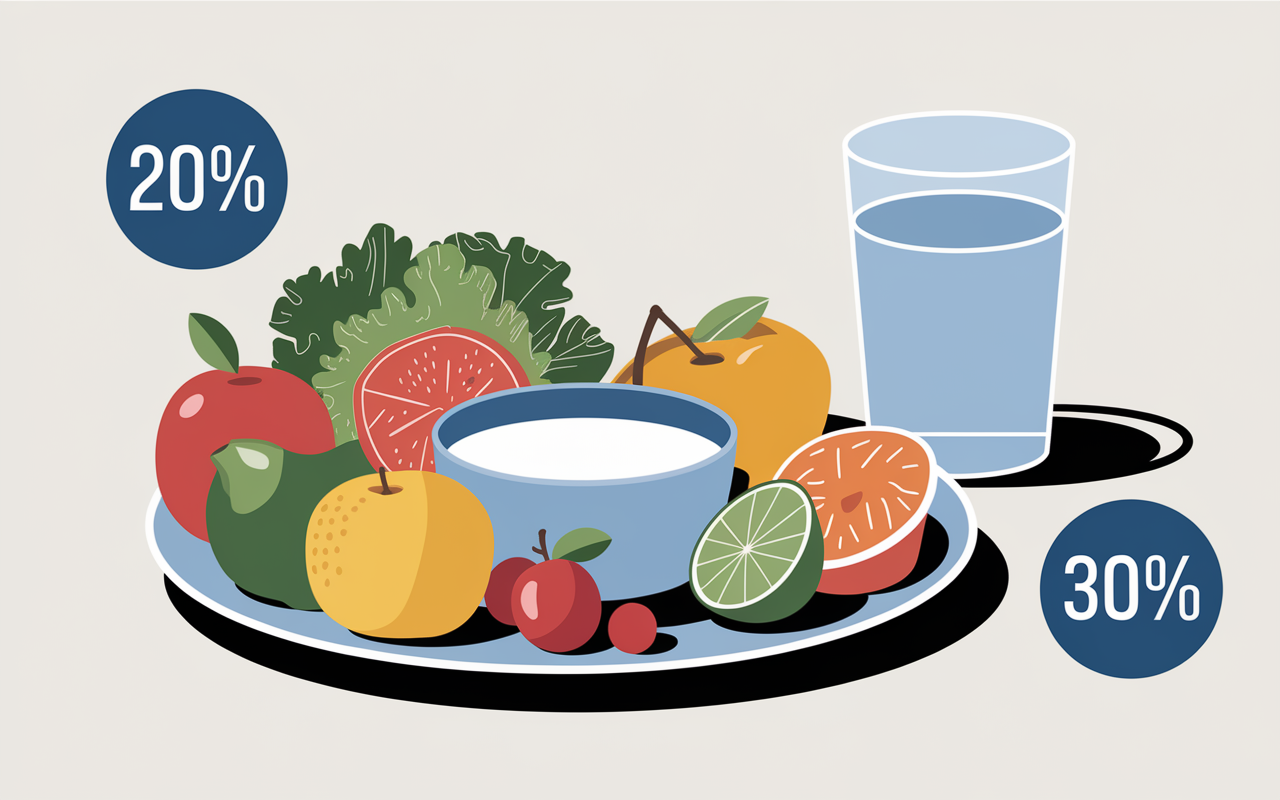 Repas fruits légumes yaourt source d'eau alimentation