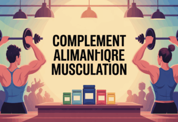 Environnement fitness avec silhouettes musculation et poudre complement alimentaire