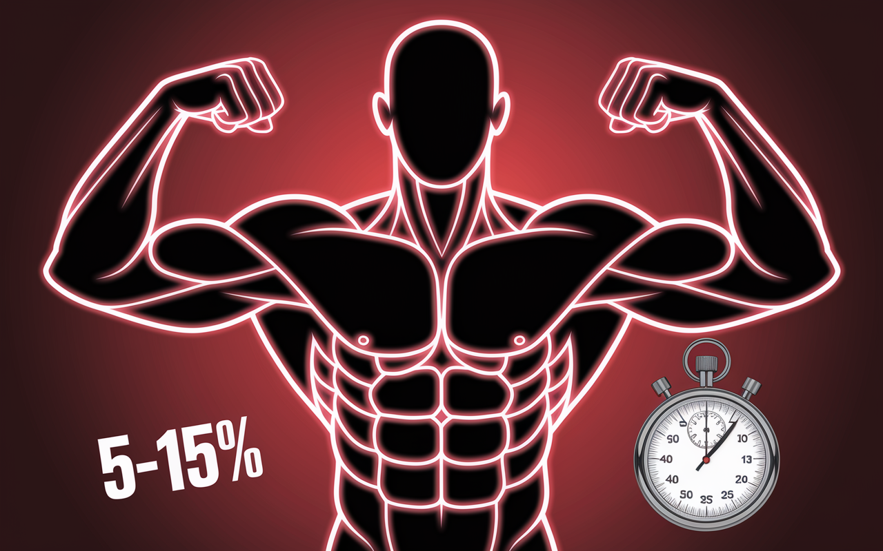 Muscles stylisés, éclairs énergie, creatine 5 à 15 pourcent