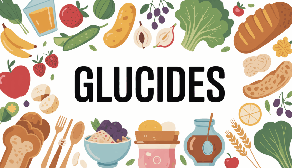 Assiette variée avec glucides : fruits, légumes, céréales