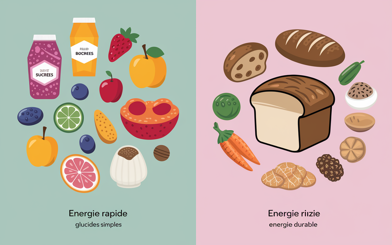 Comparaison glucides simples complexes energie rapide durable