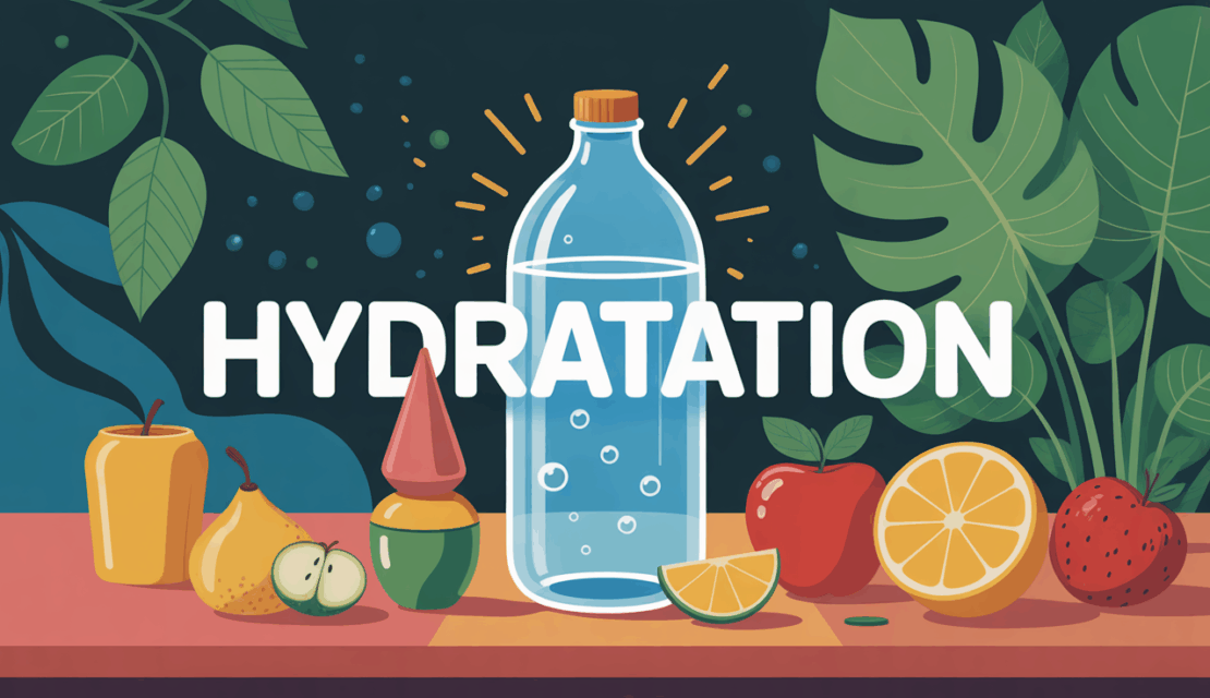 Bouteille d'eau, gourde et fruits pour une hydratation optimale