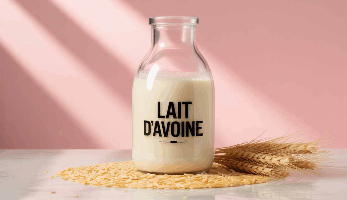 lait d avoine verse dans un verre, grains et fibres autour