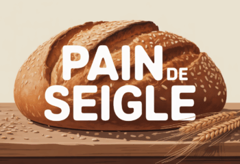 Pain de seigle miche rustique sur table en bois grains