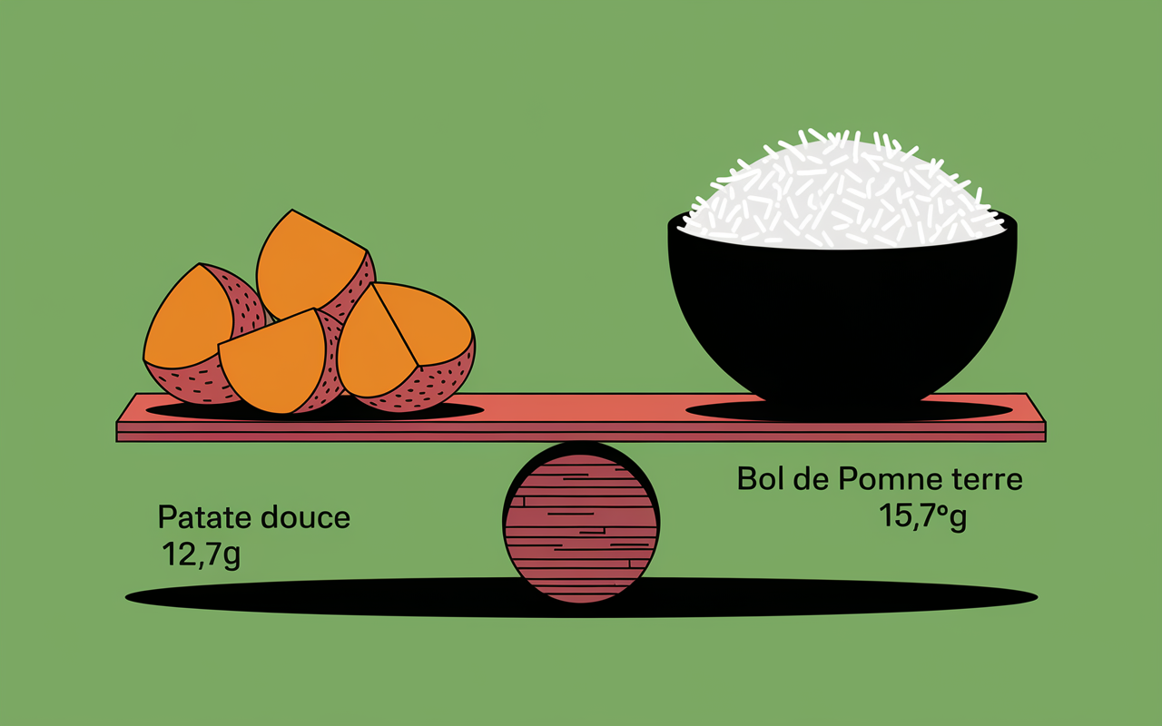 balance patate douce morceaux riz pomme de terre chiffres amidon