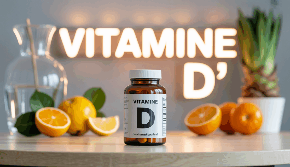 supplément vitamine D stylisé sur table, esprit bien-être