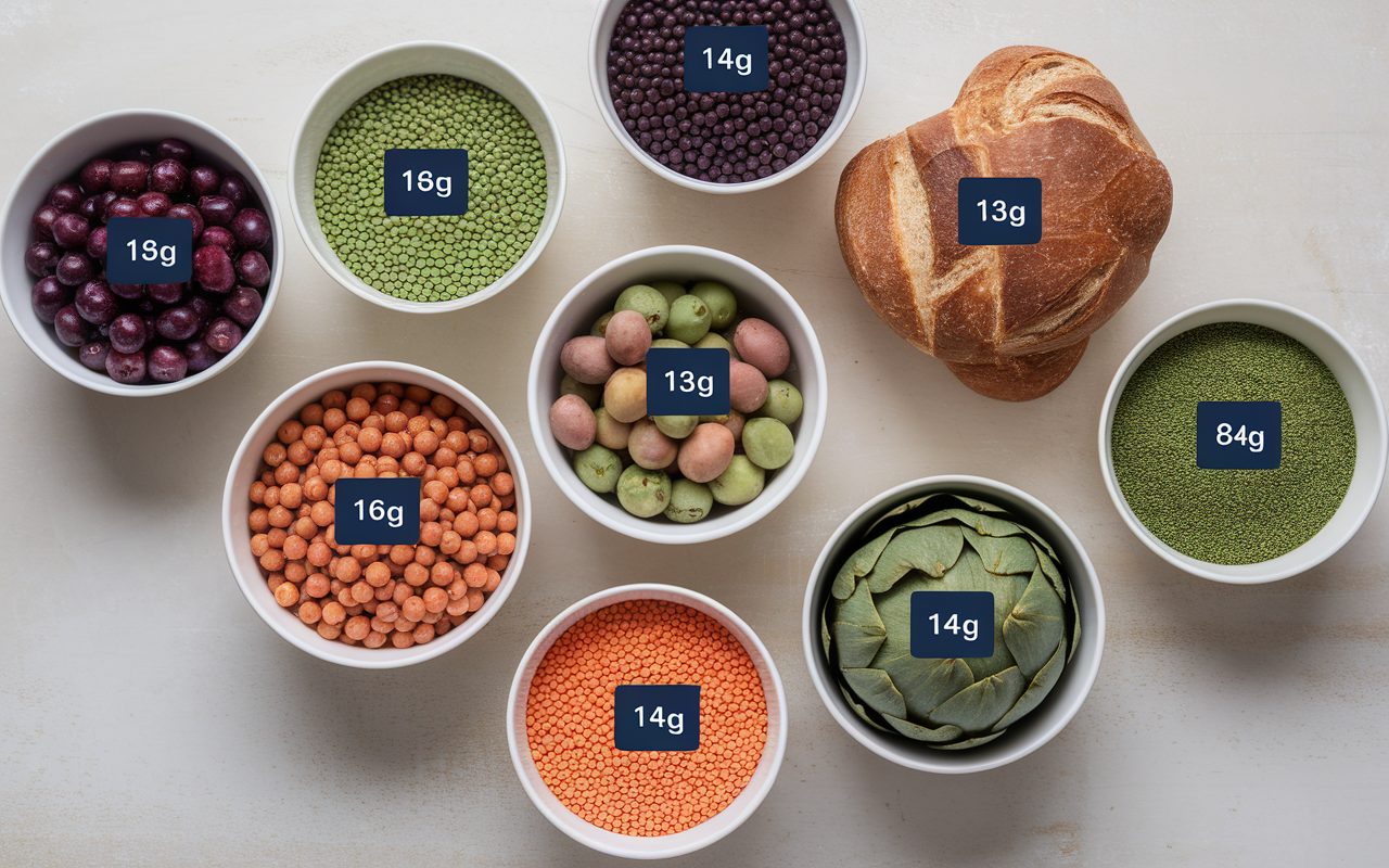 bols aliments riches en fibres avec chiffres