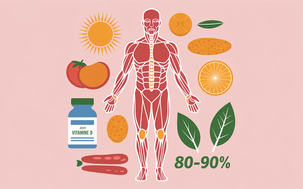 Schéma corps synthèse vitamine D soleil apport