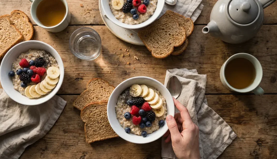 petit dejeuner minceur sain flocons avoine fruits chia pain complet