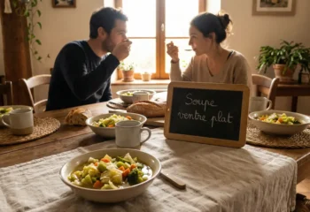 bols de soupe ventre plat legumes chou poireau brocoli sur table