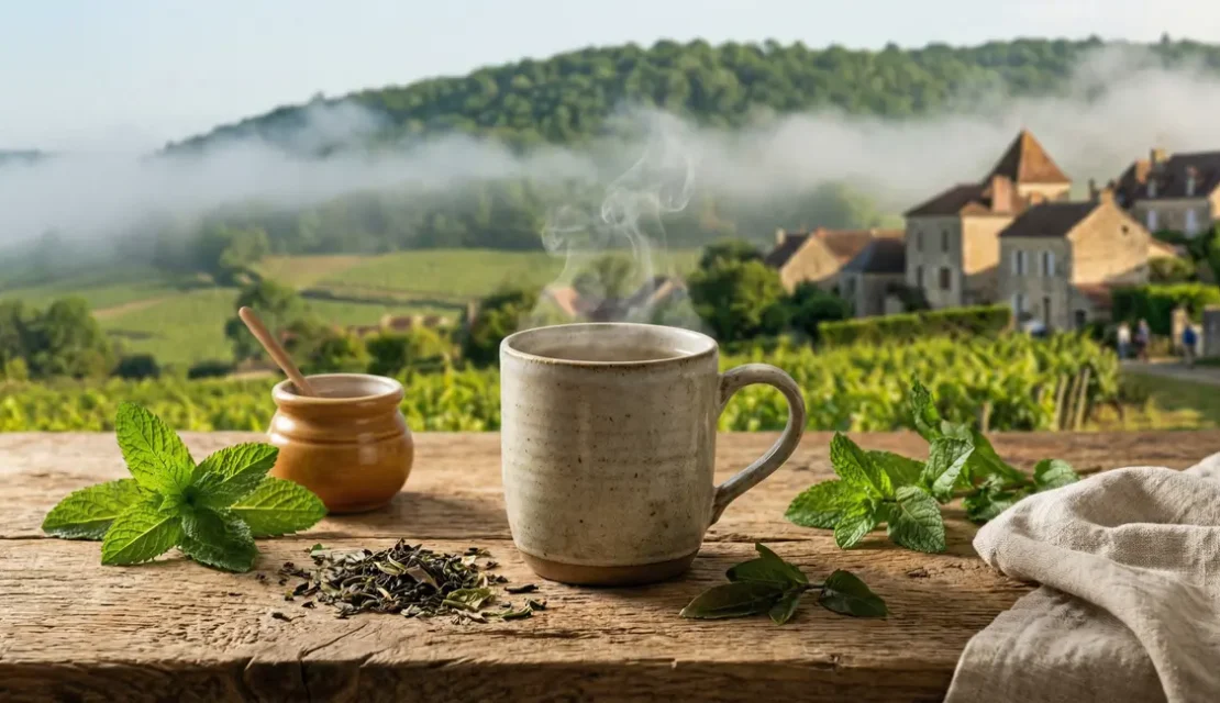 tasse de the minceur bio francais sur colline verdoyante