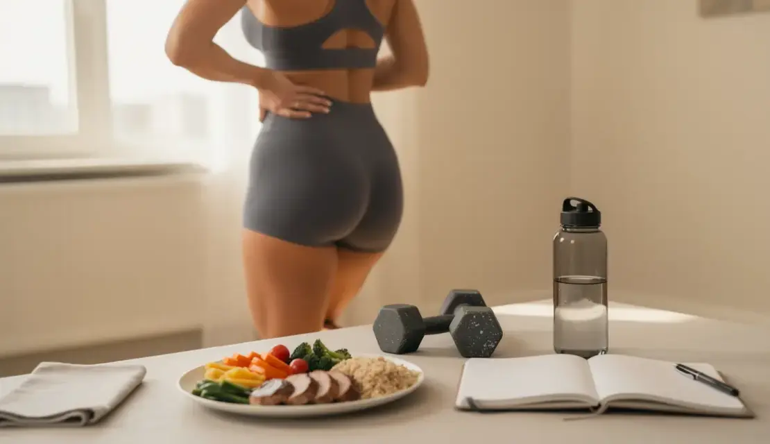 Sportive examine ses cuisses et outils perte de graisse