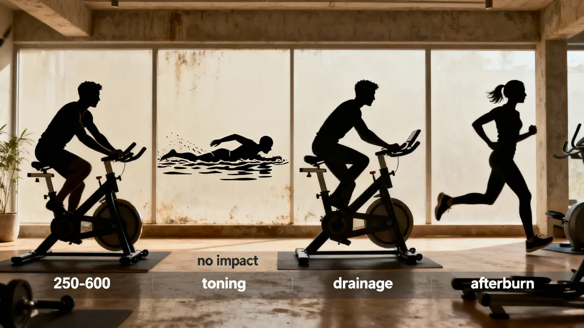 Tableau visuel comparaison aquabike natation vélo course perte poids