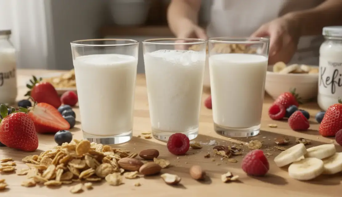 verres yaourt kefir lait ribot sur table bois perte de poids