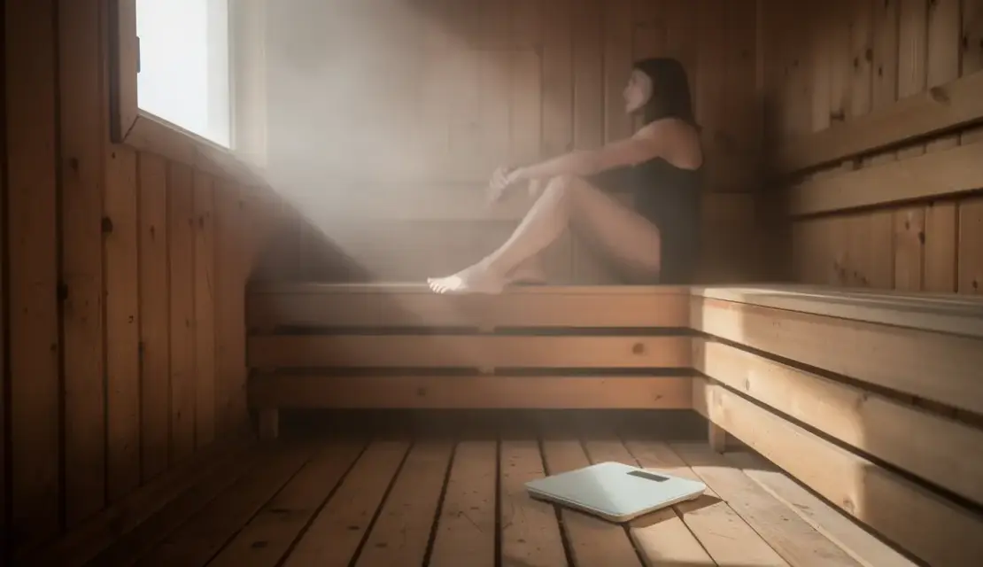 Cabine de sauna bois et balance pour perdre du poids