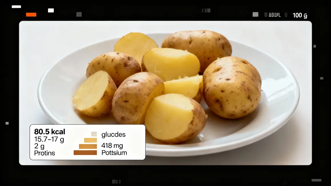 Assiette 100g pommes de terre cuites à l'eau et chiffres nutritionnels