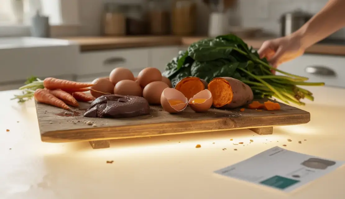 table aliments riches vitamine A foie œufs carottes